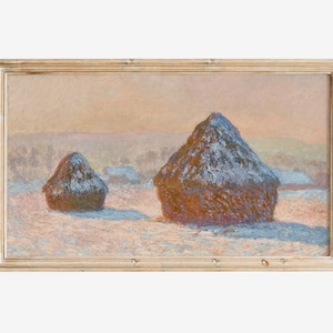 Samsung Frame TV Art, Vintage Claude Monet Painting, DIGITAL DOWNLOAD, Haystack Morning Snow Effect, Famous Artist Wall Art, Winter Scene image 1