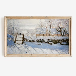 Samsung Frame TV Art, Vintage Claude Monet Snowy Winter Landscape Painting, DIGITAL DOWNLOAD, Christmas Wall Art, Neutral, Country Farmhouse