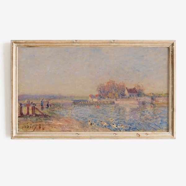 Samsung Frame TV Art, Beautiful Vintage Landscape Painting, DIGITAL DOWNLOAD, Coastal France, 19th Century European Art, Country Farmhouse