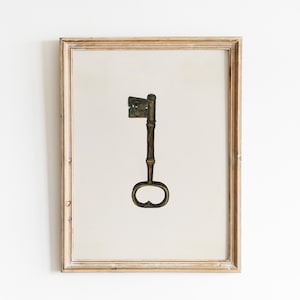 Vintage Key Painting  Print, Digital Download, Still Life Art, Antique Objects, Simple Minimalist Painting, Country Farmhouse Decor