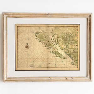 Carte vintage de la Californie Impression, Téléchargement numérique, Tons beiges neutres, Cartographie Art mural, Carte antique du 17ème siècle, Décor de ferme