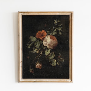 Vintage Still Life Oil Painting, Dutch Masters Print, Botanical Wall Art, Dark Academia Home Decor, Downloadable Print, Dark Floral Print