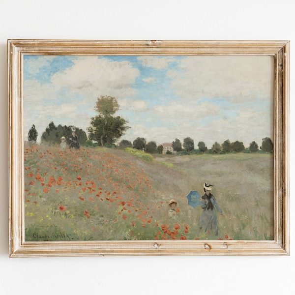 Claude Monet Landscape Painting, Famous Painting Fine Art, The Poppy Field, Impressionist Painting, Botanical Wall Art, DIGITAL DOWNLOAD