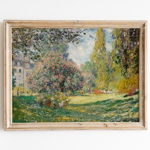 May include: A framed oil painting depicting a landscape scene with a house in the background, a large tree in the foreground, and a grassy field with a path leading to the house.