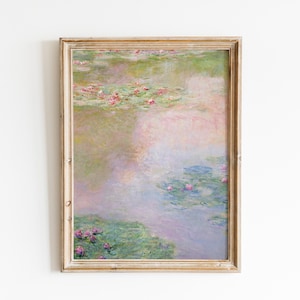 Vertical Claude Monet Water Lilies Print, DIGITAL DOWNLOAD, Famous Landscape Painting, Botanical Wall Art, Fine Art Painting, Pastel Shades