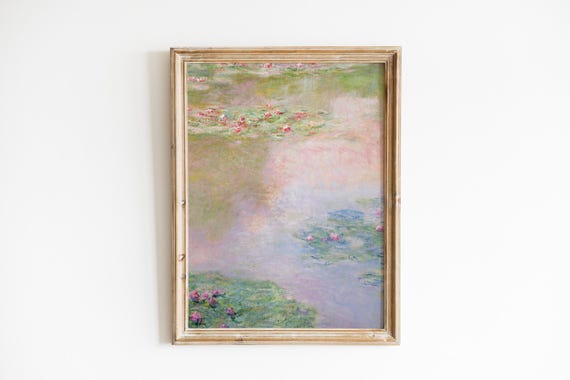 Vertical Claude Monet Water Lilies Print, DIGITAL DOWNLOAD, Famous Landscape Painting, Botanical Wall Art, Fine Art Painting, Pastel Shades