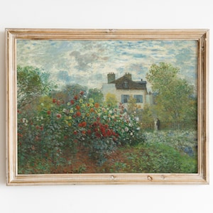 Vintage Claude Monet Landschaft Druck, digitaler Download, Garten des Künstlers in Argenteuil, impressionistische Malerei, botanische Wandkunst