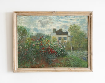 Vintage Claude Monet Landscape Print, Digital Download, The Artist's Garden In Argenteuil, Impressionist Painting, Botanical Wall Art