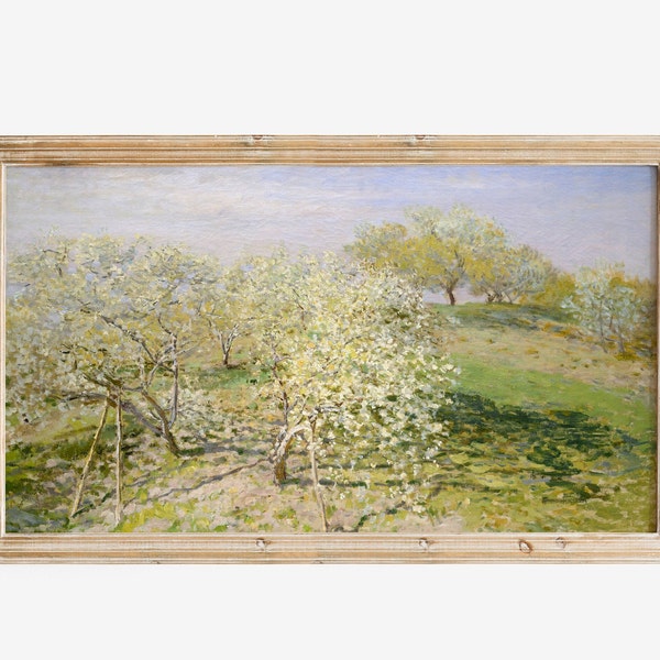 Samsung Frame TV Art, Vintage Botanical Landscape Painting, DIGITAL DOWNLOAD, Claude Monet Famous Artist Wall Art, Spring Fruit Trees