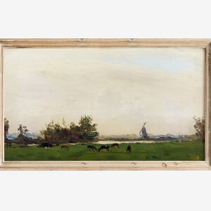 Samsung Frame TV Art, Vintage Landscape Painting, DIGITAL DOWNLOAD, Minimalist Wall Art, Meadow with Trees