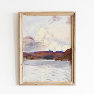 Vintage Scotland Landscape and Clouds Painting, Digital Download, Sky Wall Art, John Singer Sargent Print, Abstract Watercolour, Lake Sea