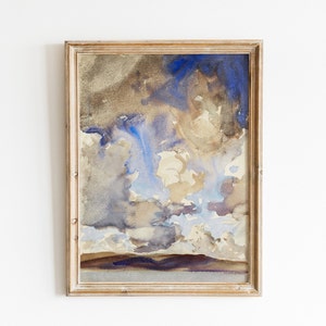 Vintage Dramatic Clouds Painting, Digital Download, Sky Wall Art, John Singer Sargent Print, Antique Landscape Painting, American Artist
