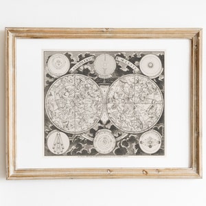 Vintage Karte Der Sternbilder Druck, Digitaler Download, Neutrale Grautöne, Astronomie Wandkunst, Antike Karte der Sterne
