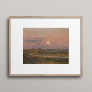 Vintage Modernist Landscape Painting, Digital Download, Jan Stanisławski Polish Artist, Pink Moonrise Sunset, 19th Century European Art image 5