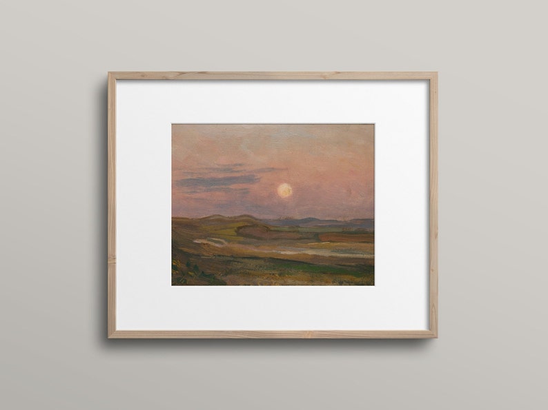 Vintage Modernist Landscape Painting, Digital Download, Jan Stanisławski Polish Artist, Pink Moonrise Sunset, 19th Century European Art image 5