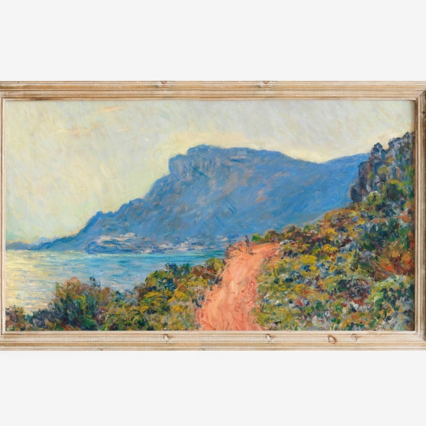 Samsung Frame TV Art, Vintage Landscape Painting, DIGITAL DOWNLOAD, Claude Monet Famous Artist Wall Art, La Corniche Near Monaco