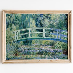 Claude Monet Water Lilies and Japanese Bridge Painting, DIGITAL DOWNLOAD, Vintage Monet Print, Botanical Wall Art, Horizontal Format