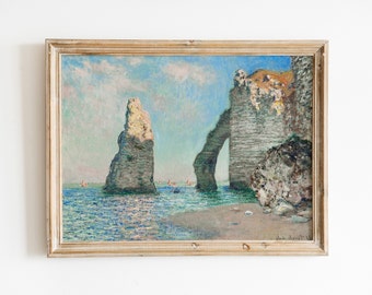 Vintage Claude Monet Landscape Print, Digital Download, The Cliffs At Etretat, Nautical Impressionist Painting, Coastal Wall Art, Farmhouse