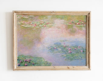 Vintage Claude Monet Water Lilies Print, DIGITAL DOWNLOAD, Famous Landscape Painting, Botanical Wall Art, Nympheas