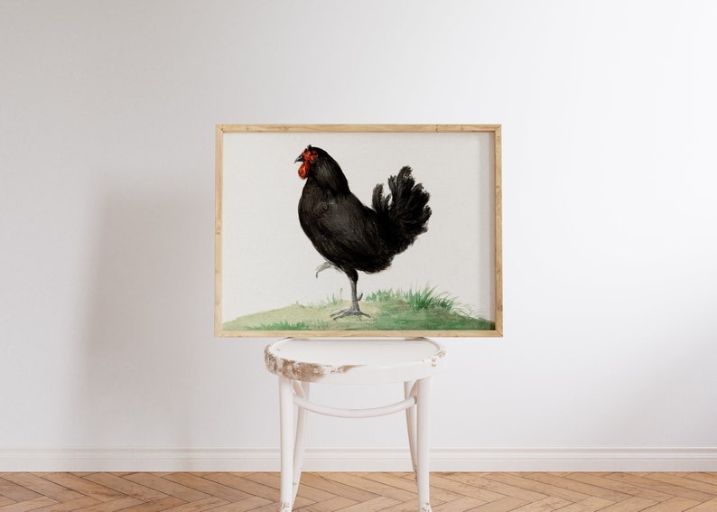 Vintage Rustic Chicken Painting, Kitchen Wall Art, DIGITAL DOWNLOAD, Farmhouse Country Decor, Rustic Illustration, Nature Art, Cottage Chic image 2