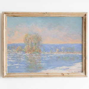 Vintage Claude Monet Winter Landscape Painting, DIGITAL DOWNLOAD, Snowy Pastel Toned Impressionist Art, Christmas, Country Farmhouse Decor