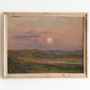 Vintage Modernist Landschaftsmalerei, Digitaler Download, Jan Stanislawski Polnischer Künstler, Rosa Mondrise Sonnenuntergang, 19. Jahrhundert Europäische Kunst