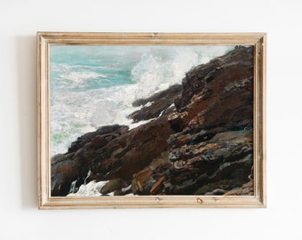 Vintage Coastal Waves Painting, Instant Digital Download, Winslow Homer Art, Sea Nautical Wall Art, Abstract Warm Tones Decor