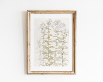 Vintage Watercolour Flowers Sketch, Digital Download Print, Botanical Wall Art, Muted Neutral Tones, European Art, Country Farmhouse Decor