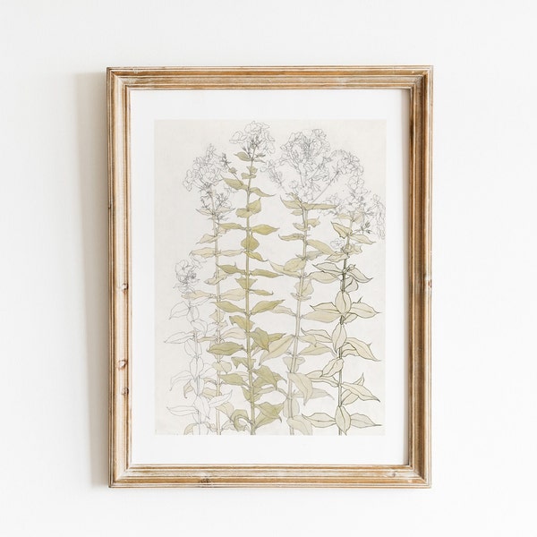 Vintage Watercolour Flowers Sketch, Digital Download Print, Botanical Wall Art, Muted Neutral Tones, European Art, Country Farmhouse Decor