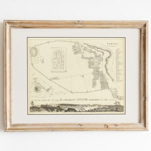 Mappa d'epoca dell'antica stampa di Pompei, download digitale, toni neutri del beige, cartografia arte murale, mappa antica del 19 ° secolo, arredamento di casa colonica