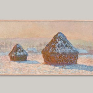 Samsung Frame TV Art, Vintage Claude Monet Painting, DIGITAL DOWNLOAD, Haystack Morning Snow Effect, Famous Artist Wall Art, Winter Scene image 3