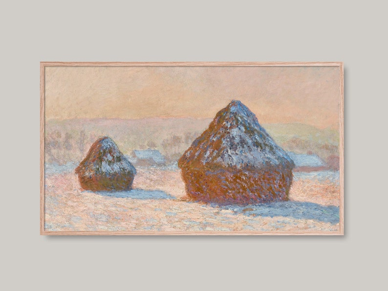 Samsung Frame TV Art, Vintage Claude Monet Painting, DIGITAL DOWNLOAD, Haystack Morning Snow Effect, Famous Artist Wall Art, Winter Scene image 3