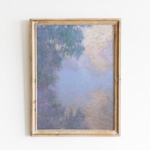 Impresión de Claude Monet Mañana en el Sena, DESCARGA DIGITAL, Pintura violeta de Monet, Arte mural vintage, Artista famoso imprimible, Impresionista