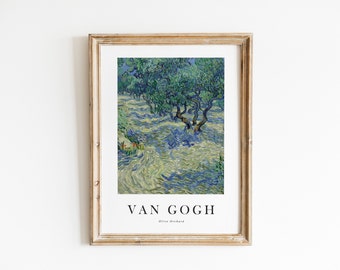 Vintage Van Gogh Print, Digital Download, Museum Exhibition Poster, Olive Orchard Painting, Landscape, Botanical Wall Art, Country Farmhouse