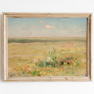 Vintage Summer Meadow Landscape Painting, Digital Download, Botanical Wall Art, 19th Century Polish European Art, Farmhouse Country Decor