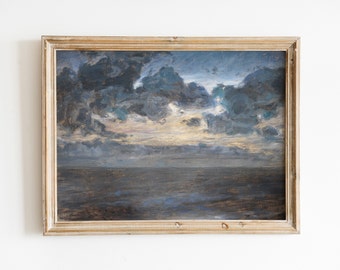 Vintage Sea And Sky Landscape Painting, Digital Download, Coastal Wall Art, 19th Century Danish European Art, Farmhouse Country Decor