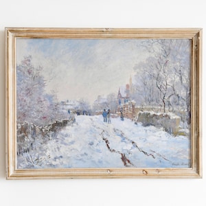 Vintage Claude Monet Print, Snowy Winter Landscape Painting, DIGITAL DOWNLOAD, Christmas Wall Art, White Neutral Tones, Country Farmhouse