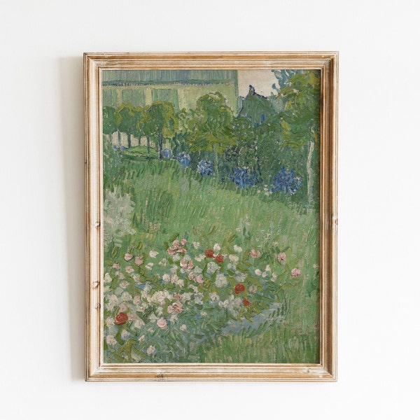 Vintage Vincent Van Gogh Landscape Painting, Digital Download, Muted Tones Cottage Garden Flowers, Botanical Wall Art, Country Farmhouse