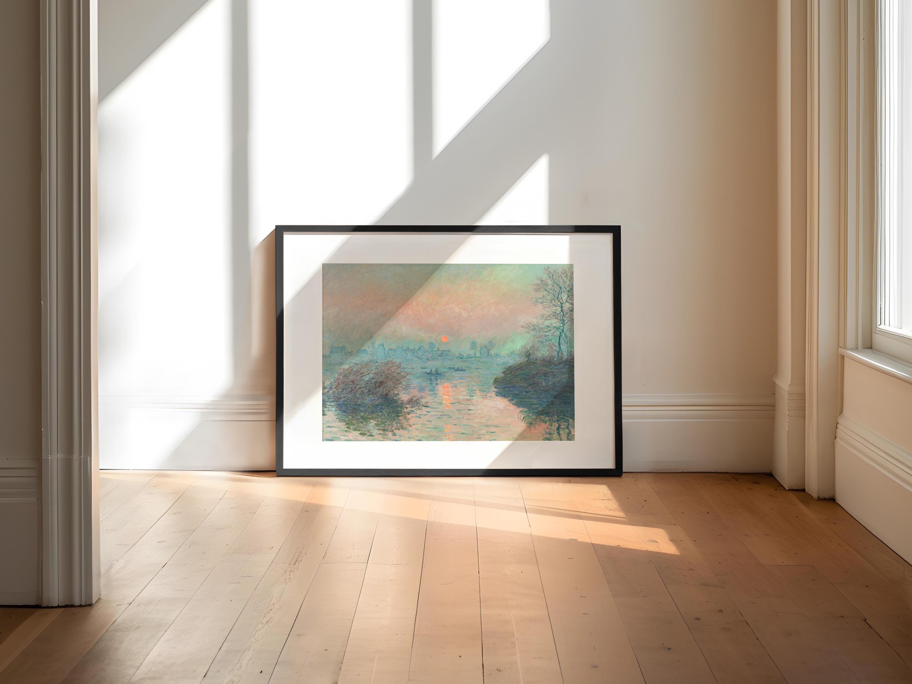 クロード・モネ、【ラバクールの日没】、希少豪華画集画、新品高級額