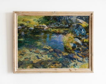 Vintage River Landscape Painting, Digital Download, Alpine Pool Watercolour, John Singer Sargent, Nature Wall Art, American Artist