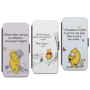 Funda tipo billetera con tapa para teléfono Winnie the Pooh para iPhone, Samsung Galaxy, Google Pixel, regalo con cita de amor y amistad para mamá y amiga