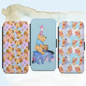 Funda tipo cartera con diseño de Winnie Pooh y Eeyore para iPhone, Samsung y Google Pixel