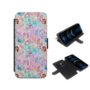 Funda para teléfono con diseño de Lilo y Stitch en color rosa con tapa tipo billetera para iPhone, Samsung, Google Pixel, Samsung S24, S25, A55, A52, A16, iPhone 16, 15 y 14