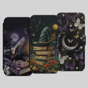 Funda para teléfono con diseño de bruja y sombrero de mago, estilo gótico, con diseño de mantequilla, para iPhone, Samsung y Google Pixel, con tapa tipo cartera.