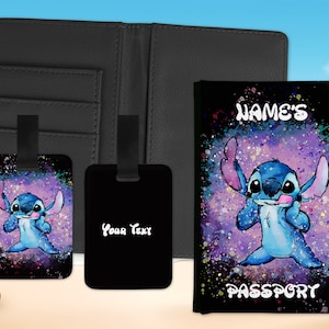 Lilo and Stitch Stitch Print Cute custom name personalised passport cover holder and luggage tag set