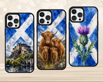 Scottish Flag Highland Cow Thistle Print Gift Phone Case for iPhone Samsung Pixel