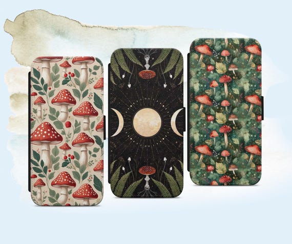 Mushroom Print Pattern Phone Case for iPhone Samsung Google Pixel Flip Wallet