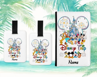 Minnie Mickey Trip Personalised passport cover holder and luggage tag travel gift set family holiday