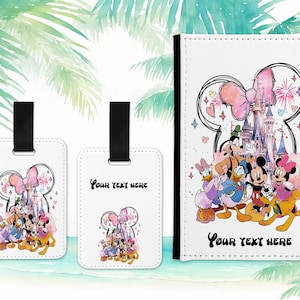 Disney trip inspired name personalised passport cover holder and luggage tag set Girls passport holder cover family name vacation holiday