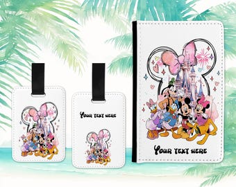 Disney trip inspired name personalised passport cover holder and luggage tag set Girls passport holder cover family name vacation holiday